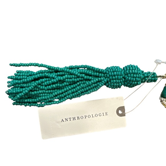 Anthropologie Fiona Large Beaded Pouch Yellow Lattice Floral Top Zipper Closure - Picture 6 of 12